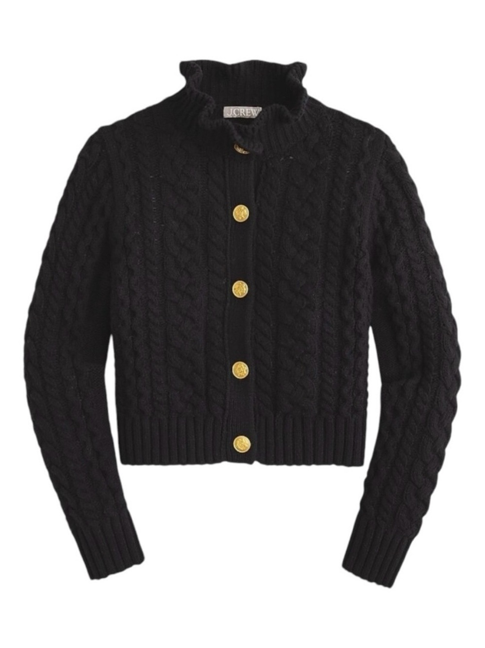 J. Crew Black Cable-Knit Cardigan with Gold Buttons